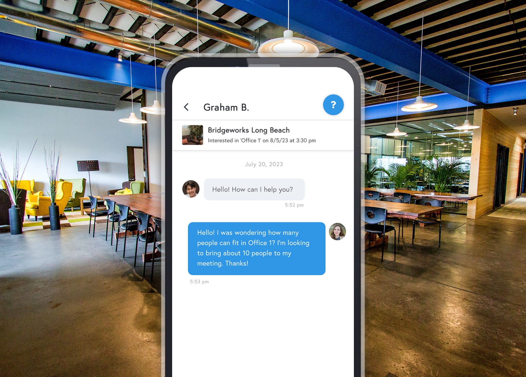 App messaging interface with host